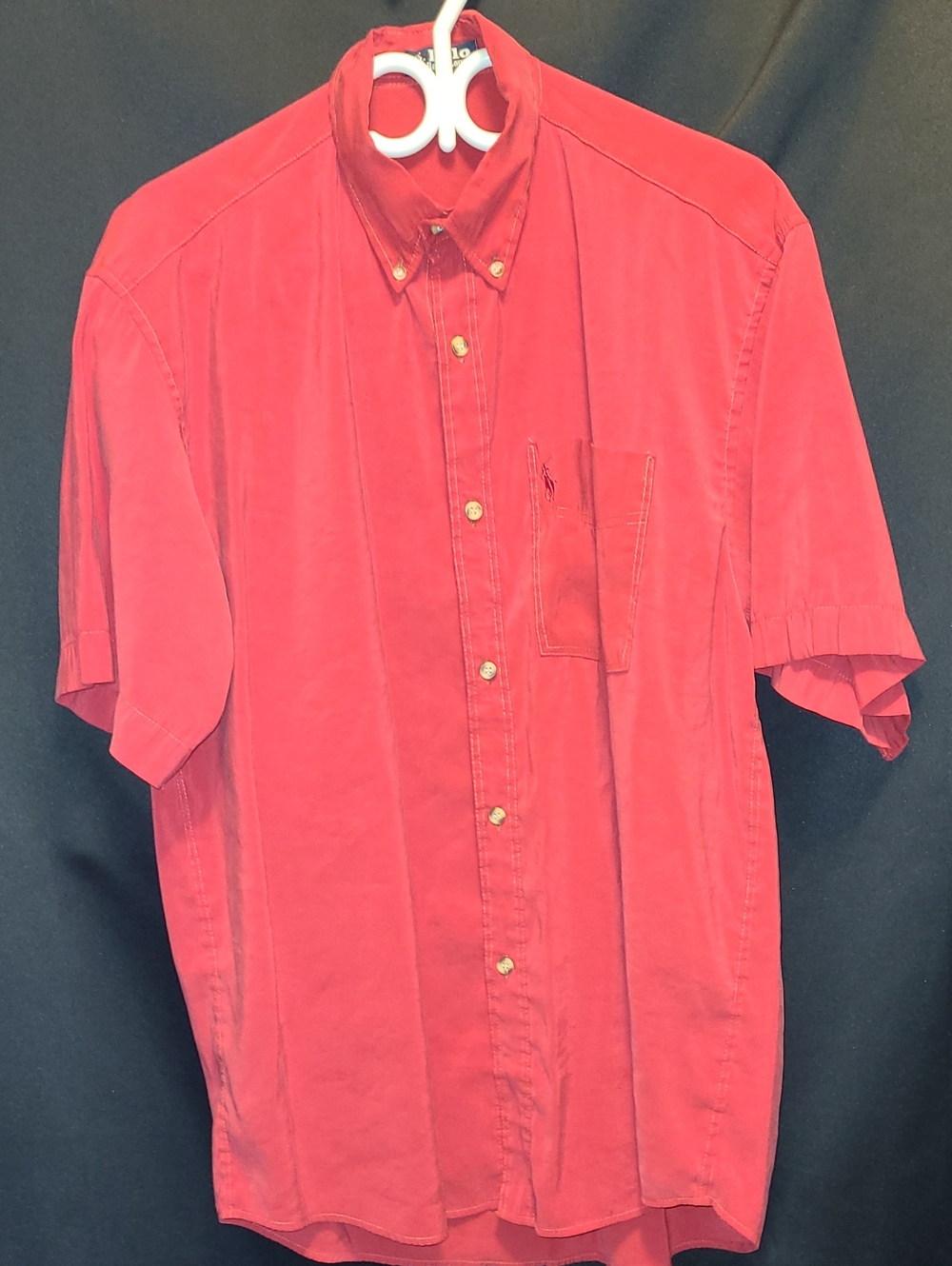100% Silk Red Polo Style Button Down SZ XL